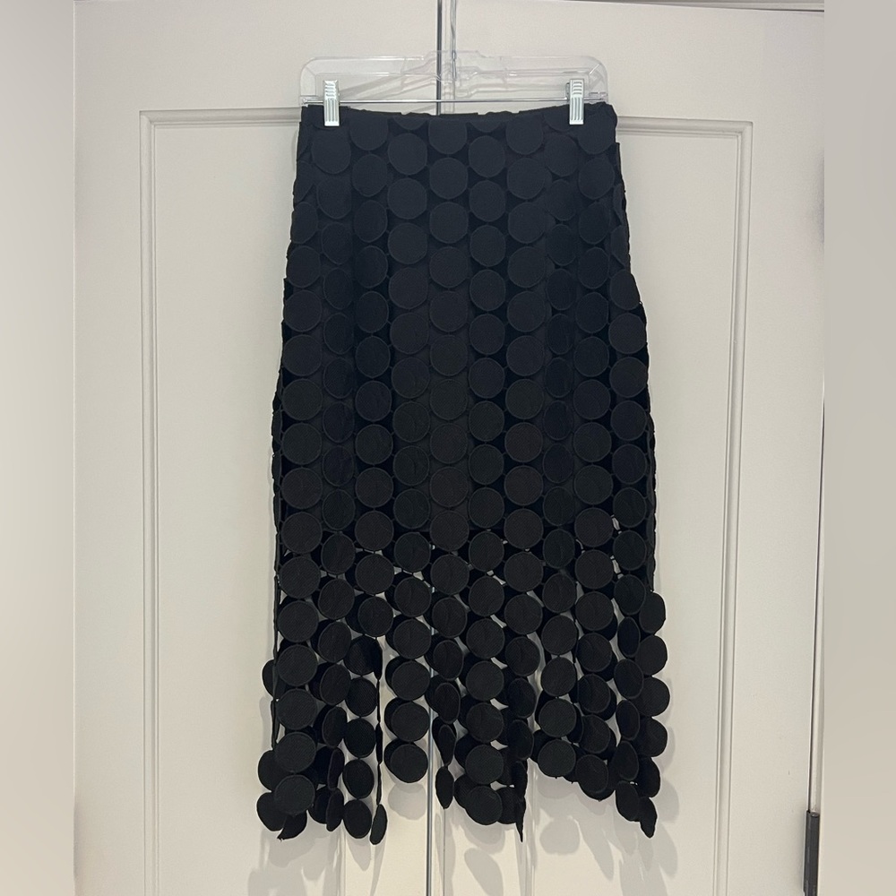 Black Circle-Detail Midi Skirt